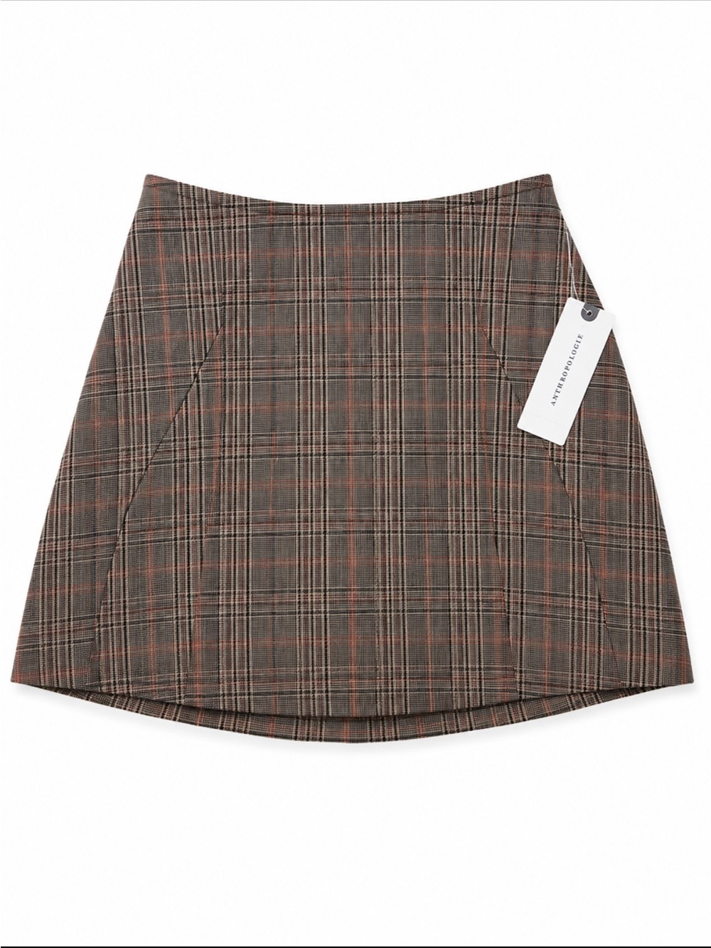 Anthropologie Plaid Mini Skirt in Brown with Orange Accents